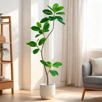 5.2FT Artificial Rubber Tree Faux Plants Indoor Faux Floor Artificial Trees Indoor,Fake Plant Fake Tropical Plants,Large Floor,Real Touch Rubber Tree for Home Decor