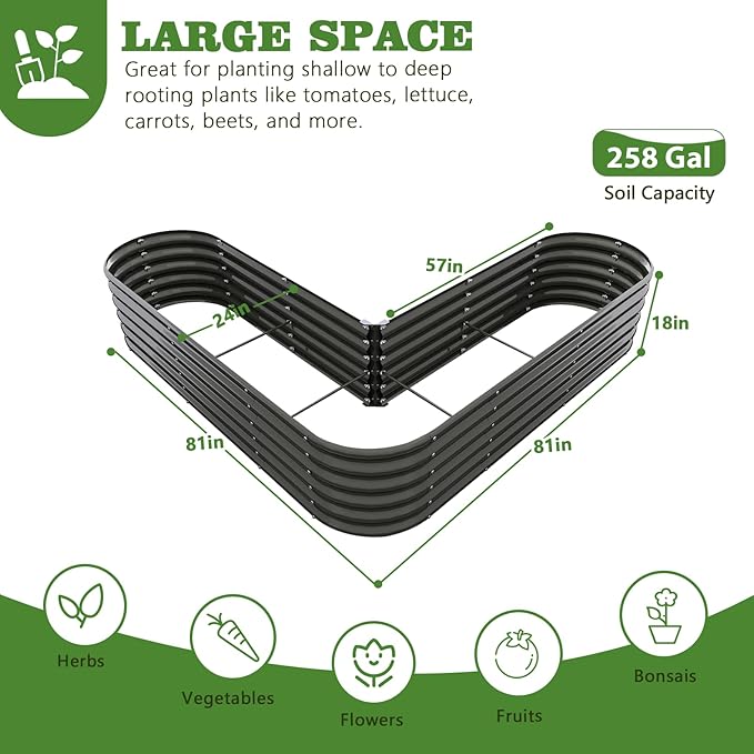 A ANLEOLIFE Heart-Shaped Galvanized Raised Garden Beds Outdoor,81x81x18in Large Metal Planter Box for Planting Vegetables Flowers Herb, Anti-Rust & Easy-Setup, Quartz Grey