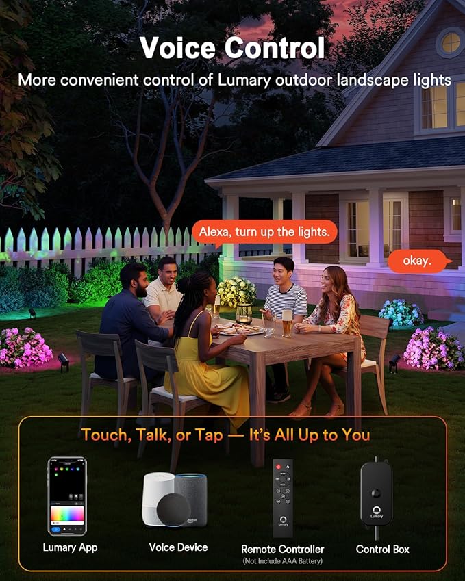 Lumary Smart Landscape Lights Pro 500LM, 6 Pack Color Changing Landscape Spotlights IP65 Waterproof, RGBAICW Low Voltage Outdoor Lights for Garden Yard and Pathway, APP/Remote/Voice Control, 65FT