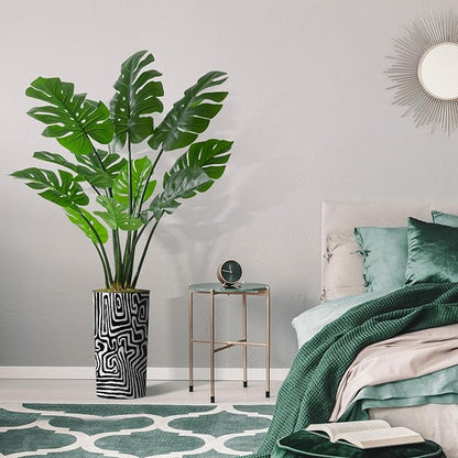 Artificial Tree in Modern Geometric Pattern Planter, Fake Monstera Silk Tree for Indoor and Outdoor Home Decoration - 65" Overall Tall (Plant Pot Plus Tree)