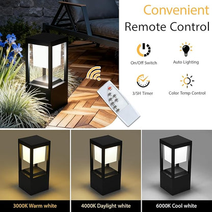 Solar Bollard Lights Outdoor, 13" Modern Led Landscape Pathway Lights Waterpoorf, Path Lighting for Garden Yard Decoration, 3CCT Seturable, Auto On/Off, Lawn and Concrete Mount (4 Pack)