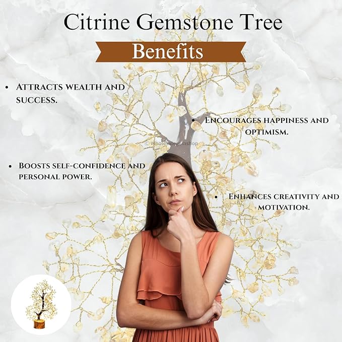 Citrine Crystal Tree with Golden Wire – Handmade Feng Shui Gemstone Bonsai for Wealth & Positivity