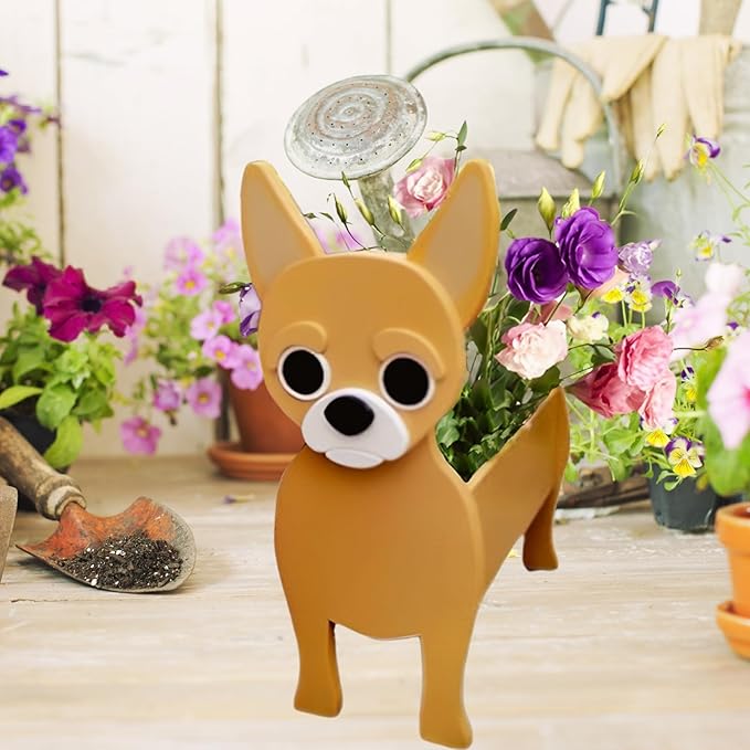 Yellow Chihuahua Dog Planter Plant Pots,Cute Large Dog Flower Planter,Gifts for Pet Lovers,Unique Animal Plant Pots,Office,Indoor Outdoor Garden Decor(9.84 * 7.48 * 17in)