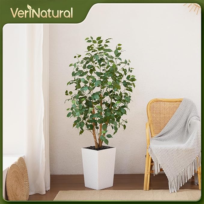 Artificial Olive Tree 5ft, Tall Fake Tree for Indoor & Outdoor Decor with Black Pot & Pebbles, UV Resistant Silk Leaves, Realistic Faux Potted Plant for Living Room,Office,Home Decor,VN137
