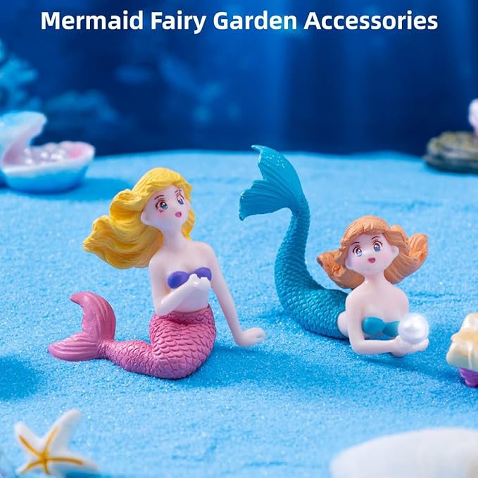 Mermaid Fairy Garden Accessories，Miniature Mermaid Figurines for Crafts, Terrarium, Miniature Moss Landscape Decorations, Birthday Cake Decoration， Car Decor， Party Supplies, Ideal Gifts, 4 Pcs