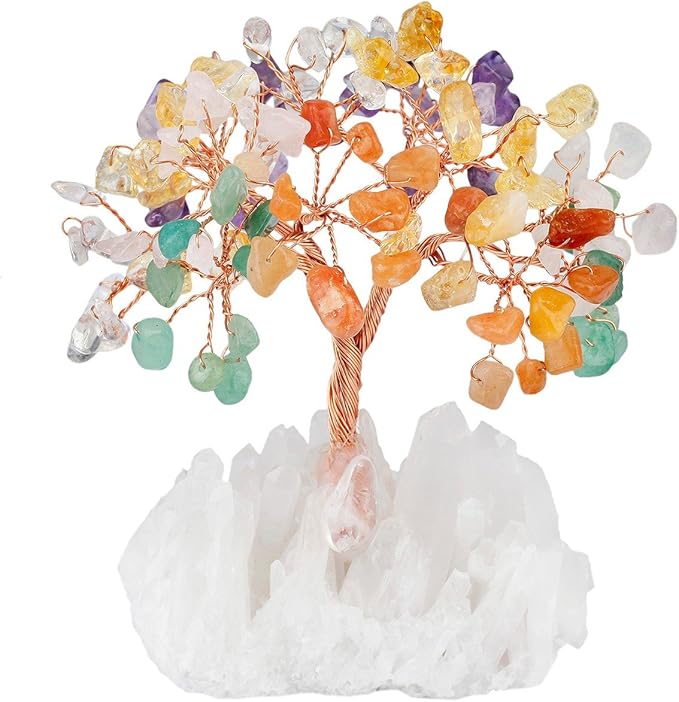 mookaitedecor Colorful Crystal Tree, Quartz Cluster Rock Crystal Base Bonsai Money Tree for Wealth and Luck