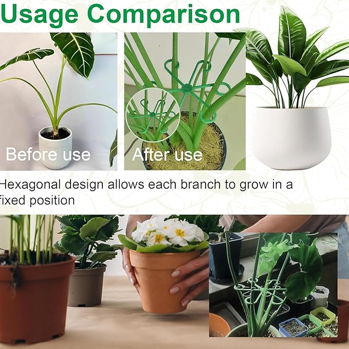 8 Pack Adjustable Indoor Plant Support Stakes, Reusable Plastic Stem Holders & Trellis for Monstera, Pothos, Vines Vertical Growth Air Circulation Stable Stem Support (Green)