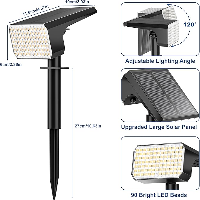 LANSOW Solar Spot Lights Outdoor Waterproof IP67, (12 Pack/90 LED/4 Modes) Solar Landscape Spotlights, 2-in-1 Solar Powered Flood Lights for Yard Garden Pathway Outside Tree, Auto ON/Off(Warm White)