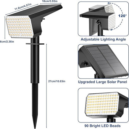 LANSOW Solar Spot Lights Outdoor Waterproof IP67, (8 Pack/90 LED/4 Modes) Solar Landscape Spotlights, 2-in-1 Solar Powered Flood Lights for Yard Garden Pathway Outside Tree, Auto ON/Off(Warm White)