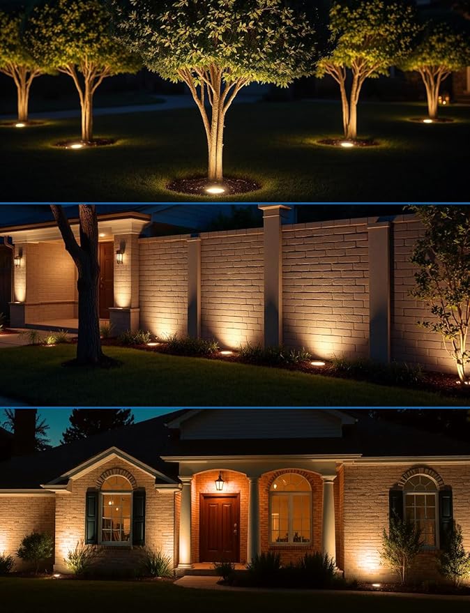 Low Voltage Landscape Lights Well Lights Landscape LED in Ground Light IP67 Waterproof Outdoor Landscape Lighting with Connectors for Pathway Garden Yard Fence Deck (Warm White 3000K)