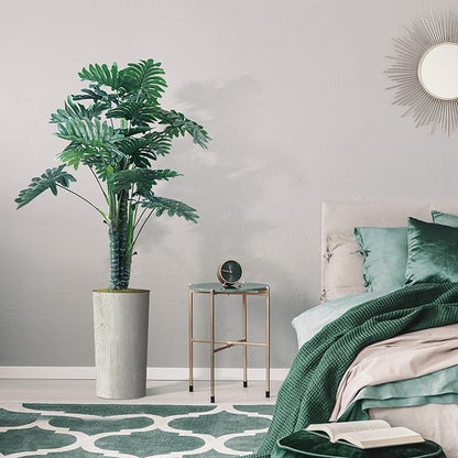 Artificial Tree in Modern Swirl Pattern Planter, Fake Philodendron Tree Silk Tree for Indoor and Outdoor Home Decoration - 70" Overall Tall (Plant Pot Plus Tree)