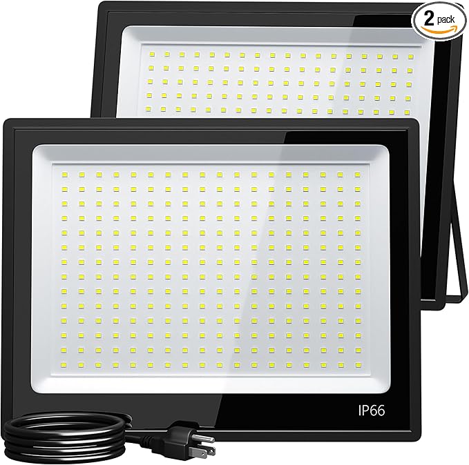 XXBSAZ 200W LED Flood Light Outdoor, High Output Plug-in & Hardwired Commercial Work Light, IP66 Waterproof 6500K Daylight for Parking Areas, Warehouses & Loading Zones (2 Pack)