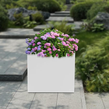 Steel Planter Box Square Indoor Outdoor Planters Large Metal Planter Flower Pot for Garden Patio Deck Yard Commercial Residential (White, 20" L x 20" W x 20" H)