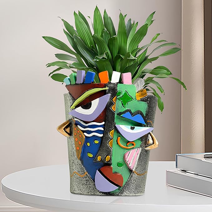 Mrlikale Abstract Face Planter Pots, Unique Head Planter with Drainage Hole for Indoor Plants and Succulents, 6.5 Inch Hand-Painted Funny Face Flower Pot for Outdoor and Home Art Decor