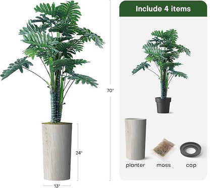 Artificial Tree in Modern Swirl Pattern Planter, Fake Philodendron Tree Silk Tree for Indoor and Outdoor Home Decoration - 70" Overall Tall (Plant Pot Plus Tree)