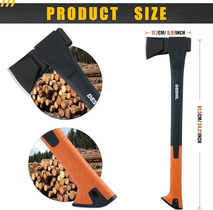 X17 Wood Splitting Axe, 24” Camping Outdoor Hatchet for Wood Splitting and Kindling, Forged Carbon Steel Heat Treated Hand Maul Tool, Nylon Hollow Handle Shock Reduction Handle