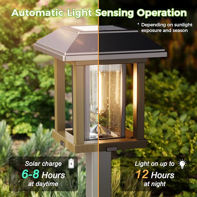 XMCOSY+ Solar Pathway Lights Outdoor Waterproof IP65 - Dual-Tone 25 LM LED Solar Garden Lights for Yard, Glass Outdoor Lighting for Garden Patio Yard Landscape Walkway Driveway Lawn Decor (Warm White)