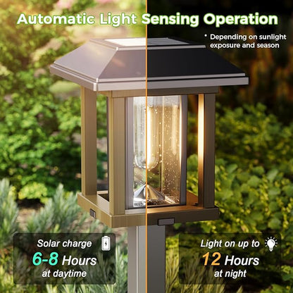 XMCOSY+ Solar Pathway Lights Outdoor Waterproof IP65 - Dual-Tone 25 LM LED Solar Garden Lights for Yard, Glass Outdoor Lighting for Garden Patio Yard Landscape Walkway Driveway Lawn Decor (Warm White)
