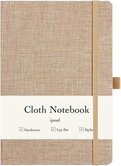 ipoul Linen Journal, A5, 8x6, Ruled Notebook, Journal for Writing, Hardcover, Lay Flat, with Band Closure & Pen Holder, Pink