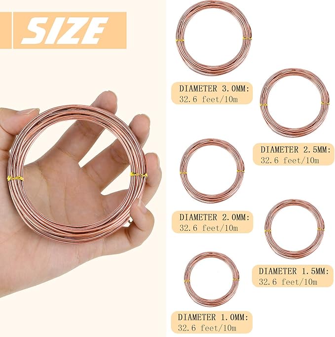 Hotop 10 Rolls Bonsai Wires Anodized Aluminum Bonsai Training Wire in 5 Sizes - 1.0 mm, 1.5 mm, 2.0 mm, 2.5 mm, 3.0 mm, Total 164 Feet (Brown)