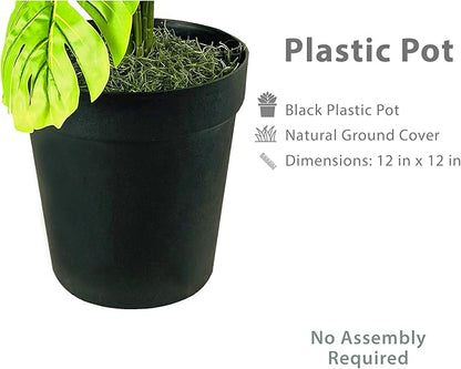 3.3ft Faux Monstera Deliciosa - Realistic Fade Resistant Foilage, No Maintenance, Large Indoor Artificial Plant in Black Pot - Living Room, Home & Office Decor
