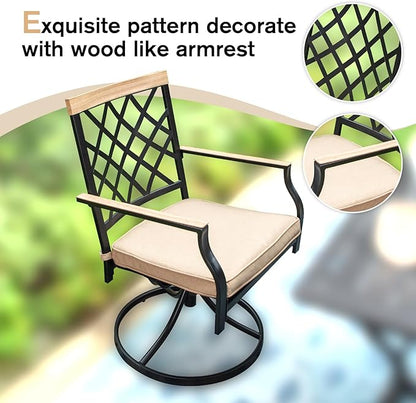MFSTUDIO 5 PCS Patio Dining Set with 4 Swivel Metal Chair with Cushion and 1 Heavy Duty Round Table for 4, All Weather Resistant Patio Furniture for Lawn and Garden