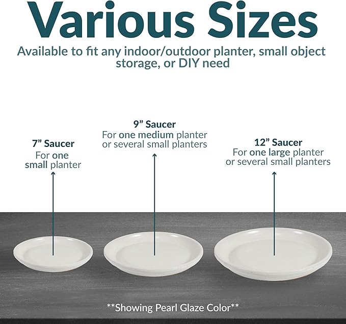 Sunnydaze 12-Inch Ceramic Plant Saucers - Plant Drip Trays for Outdoor Planter Flowerpot Drainage - Set of 4 - Seafoam