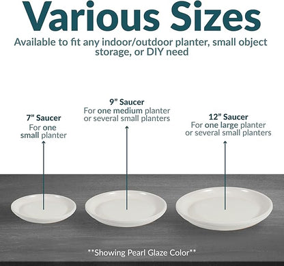 Sunnydaze 12-Inch Ceramic Plant Saucers - Plant Drip Trays for Outdoor Planter Flowerpot Drainage - Set of 4 - Seafoam