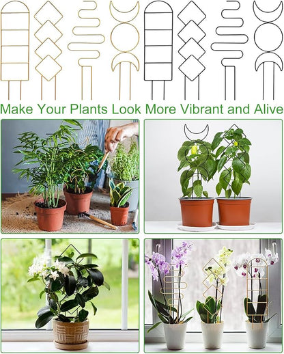 4 Pack Indoor Climbing Plant Trellis, Small Trellis for Potted Plants Outdoor, Metal Garden Trellis Plant Support Trellis with Different Patterns for Vine Ivy Flower (Golden)