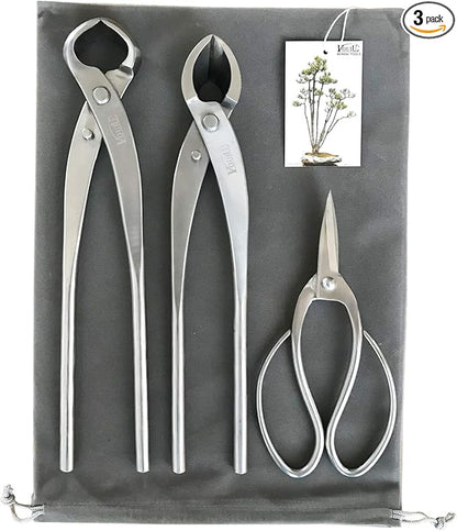 3-Piece Bonsai Tool Set,11inch Concave Cutter,11.5inch Knob Cutter,7.5inch Bonsai Scissors