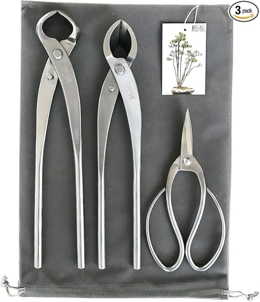 3-Piece Bonsai Tool Set,11inch Concave Cutter,11.5inch Knob Cutter,7.5inch Bonsai Scissors