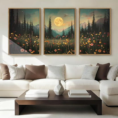 ANHUIB Large Wildflower Wall Art Mountain Floral Wall Decor Pine Tree Paintings Set of 3 for Living Room Bedroom Dining Room 16x24 Inch