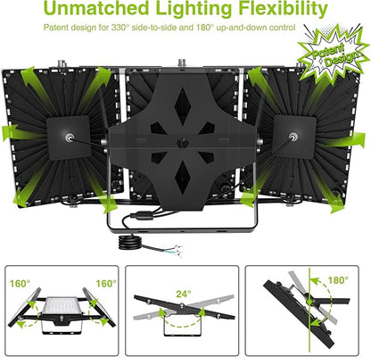 LED Flood Light Outdoor, STASUN 480W 48000lm 6000K Daylight White IP66 Waterproof, Commercial Parking Lot Light,3 Heads for Yard Street Stadium House Floodlight Bright Security Lights for Outdoor Area