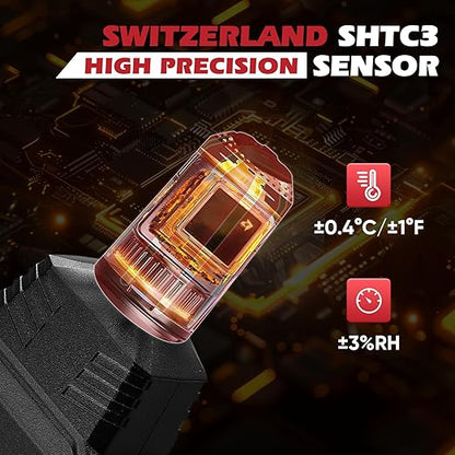 Industry Temperature Humidity Meter High Precision and High Rate Hygrometer with Ambient, Relative Humidity, Dew Point, Wet Bulb Thermometer, Min/Max Hold ±1°F and ±3% RH, 8000 Data Records