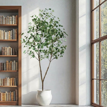 6.89ft Artificial Tree, Faux Eucalyptus Tree with Lifelike Leaves, Fake Eucalyptus Tree with Sturdy Plastic Pot, Artificial Plants for Office Home Living Room Indoor Outdoor Decor