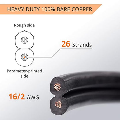 Wirefy 16/2 Low Voltage Landscape Wire 100 ft | Low Voltage Landscape Lighting Wire | Pure Copper | Outdoor Direct Burial | 16-Gauge 2-Conductor 100 Feet | UL Listed