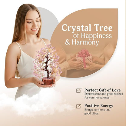 Rose Quartz Tree, Rose Quarts Tree - Crystal Decor - Quartz Money Tree, Original Feng Shui Tree - Crystals Decor - Home Decorations for Living Room - Tree of Life Decor