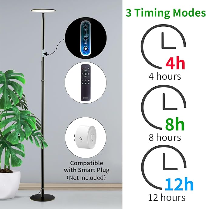 chiphy 69" Full Spectrum Grow Light for Indoor Plants, 4/8/12H Timer, 40W Tall Plant Lights, 10 Level Dimmable Brightness, Heights Adjustable, Remote Control, Ideal for Large Tall Plants