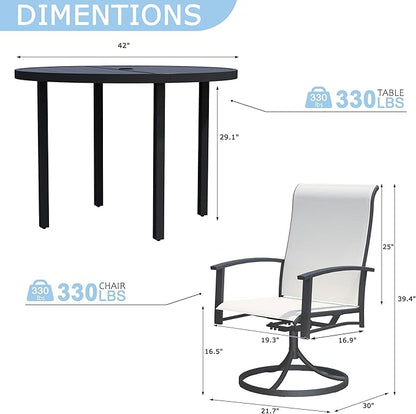 5 Piece Outdoor Dining Set, 42" Black Round Outdoor Dining Table with 4 Oyster Beige Swivel Patio Table and Chair Set of 4 for Lawn, Garden, or Porch