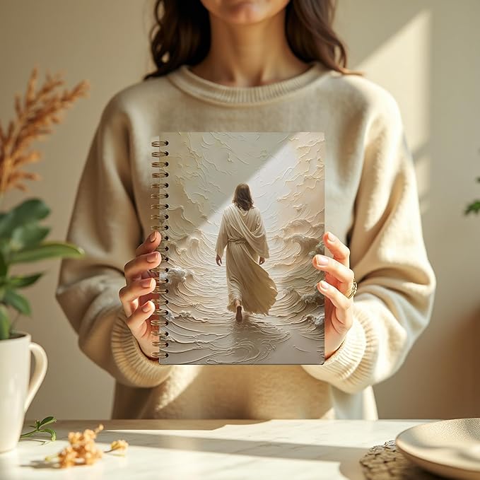 Jesus Walking Spiral Hardcover Notebook, Church Notes Notebook Journal for Women, Religious Journal Diary Gift, Christian Jesus Church Prayer Journal Gift For Women Girls, 5.5x8.3 Inch