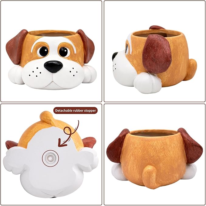 Dog Resin Planter Pot - Funny Animal Plant Pots for Home Office Decor, Cute Flower Pot with Drainage Hole for Indoor Outdoor Plants, Unique Succulent Pots Gift IdeaI for Plant Lovers