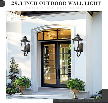 Emliviar 29.3 Inch Outsider Wall Lantern, Outdoor Wall Light Suitable for House Porch, Clear Glass in Black Finish, XE292UB-L BK