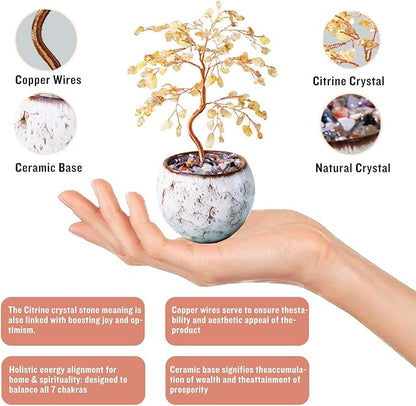 Runyangshi Citrine Crystal Tree of Life - 8" Large Natural Chakra Healing Crystal Tree, Bringing Money, Good Luck, Positive Energy for Home Decor, Feng Shui Gifts, Office Desk Ornament