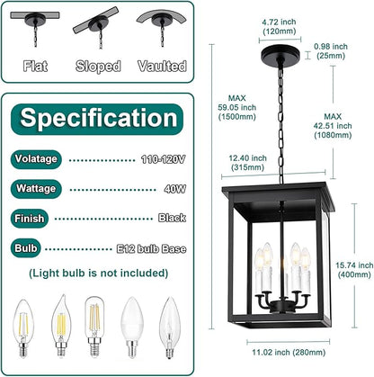 5 Lights Indoor Pendant Light White Outdoor Chandelier Exterior Hanging Fixtures Ceiling Mount with Clear Glass Shade Hanging Lantern Adjustable Pendant Lighting for Outdoor Hallway