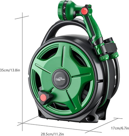 1/2" x 50FT Retractable Garden Hose Reel，With 10 Patterns Spray Nozzle，Portable Heavy Duty Garden Hose Holder for Garden Watering，Car & Patio Washing，Pet Cleaning（Green）