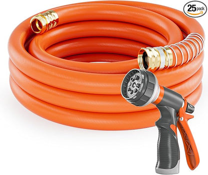 SPECILITE Garden Water Hose 25 ft x 3/4 in Heavy Duty, Flexible and Lightweight, Burst 600 psi, Kink-less Hybrid Rubber Pipe for Backyard, 3/4'' Brass Fittings, Orange