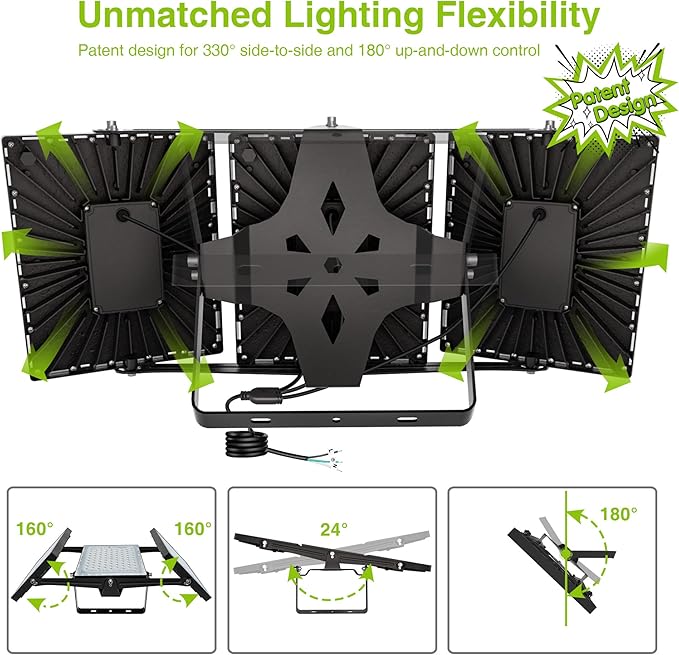 LED Flood Light Outdoor, STASUN 750W 75000lm 6000K Daylight White IP66 Waterproof, Commercial Parking Lot Light,3 Heads for Yard Street Stadium House Floodlight Bright Security Lights for Outdoor Area