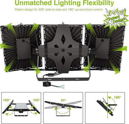 LED Flood Light Outdoor, STASUN 750W 75000lm 6000K Daylight White IP66 Waterproof, Commercial Parking Lot Light,3 Heads for Yard Street Stadium House Floodlight Bright Security Lights for Outdoor Area