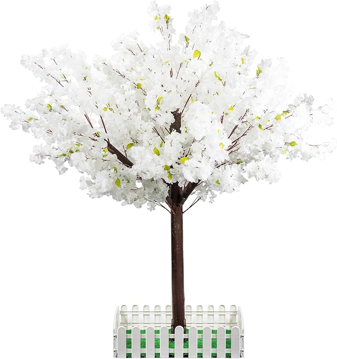 Artificial Cherry Trees Indoor Decor: Handmade Natural Fake Cherry Blossom White Tree Outdoor for Party Wedding Christmas