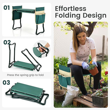 Giantex Garden Kneeler & Seat, Folding Gardening Stool, Portable Garden Bench with EVA Foam Pad, Heavy-Duty Metal Frame, Gardening Gift for Women Men Seniors (Holds 330 LBS) (with 2 Bags)